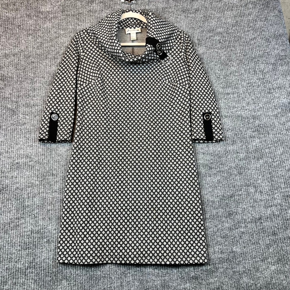 Joseph Ribkoff Knit Dress Black White Geometric Cowl Neck Mod Academic US 10